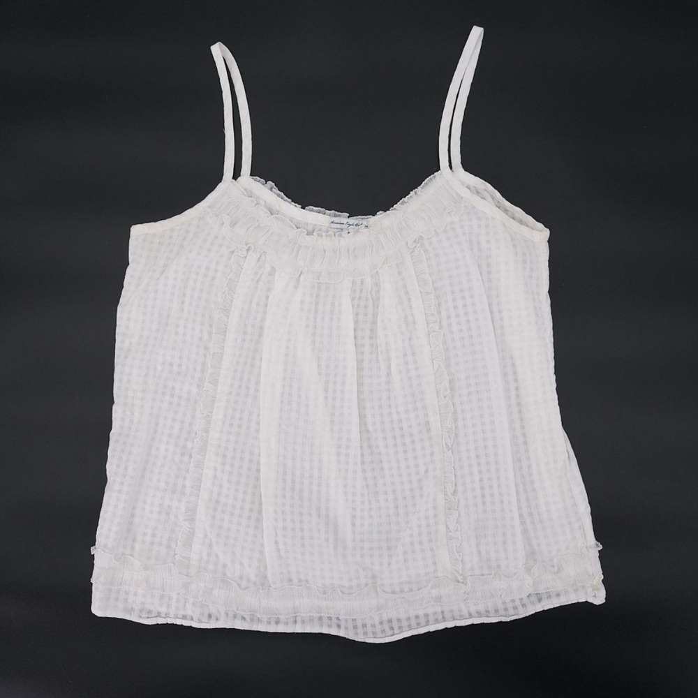 American Eagle White Cotton Ruffle Camisole Shadow Check Tank Top Y2K Size 14